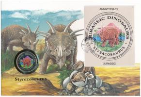 Egyenlítői-Guinea 1993. 1000Fr Cu-Ni Styracosaurus felbélyegzett borítékban, bélyegzéssel, német nyelvű leírással T:1 Equatorial Guines 1993. 1000 Francos Cu-Ni Styracosaurus in envelope with stamp and cancellation, with German description C:UNC Krause KM#82