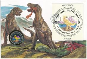 Egyenlítői-Guinea 1993. 1000Fr Cu-Ni Tyrannosaurus Rex felbélyegzett borítékban, bélyegzéssel, német nyelvű leírással T:1 Equatorial Guines 1993. 1000 Francos Cu-Ni Tyrannosaurus Rex in envelope with stamp and cancellation, with German description C:UNC Krause KM#83