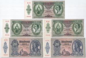 1941. 20P (2x) + 1936. 10P (3x) T:II-III mind szép papír!