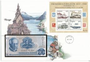 Norvégia 1977. 10K felbélyegzett borítékban, bélyegzéssel T:I  Norway 1977. 10 Kroner in envelope with stamp and cancellation C:UNC