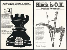 2 db zseb sakk készlet (Adorján András: Your Black is OK, Nem olyan fekete a sötét...), hátoldalán naptárral / Chinoin reklámmal