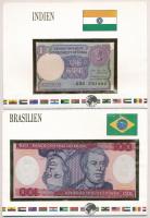Brazília 1984. 100C + India 1985. 1R, mindkettő bankjegyes borítékban T:I Brazil 1984. 100 Cruzeiros + India 1985. 1 Rupee, both in banknote envelope C:UNC