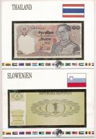 Thaiföld 1980. 10B + Szlovénia 1990-1991. 1T, mindkettő bankjegyes borítékban T:I 1980. 10 Baht + Slovenia 1990-1991. 1 Tolar, both in banknote envelope C:UNC