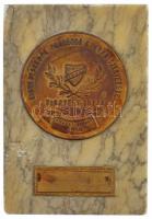 1949. KISOSZ - Kiskereskedők Országos Szabad Szervezete - Tiszteletdíja - Kirakatverseny 1949 bronz lemezplakett, márványlapon, LUDVIG gyártói matricával (lemezplakett 60mm, márványlap (117x81mm) T:2