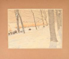 Aba jelzéssel: Téli táj. Akvarell, papír. Paszpartuban. 29x21 cm