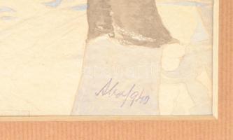 Aba jelzéssel: Téli táj. Akvarell, papír. Paszpartuban. 29x21 cm