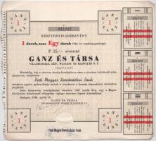 Budapest 1946. "Ganz és Társa Villamossági, Gép, Waggon- és Hajógyár R. T." névre szóló ré...