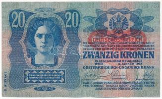1913. 20K II. kiadás, piros "DEUTSCHÖSTERREICH" felülbélyegzéssel T:III három kis folt, eg...