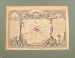 cca 1850 Départment du Seine (Franciaország) megye térképe, Atlas National Illustre, 42x28 cm. paszpartuban/ cca 1850 Map of Départment du Garonne (France), Atlas National Illustre, 42x28 cm