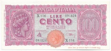 Olaszország 1944. 100L "X 116 091828" T:III szép papír Italy 1944. 100 Lire "X 116 091828" C:F fine paper Krause P#75