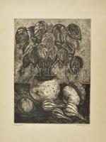 Scultéty Éva (1917-2001): Csendélet. Rézkarc, papír, jelzett, 39x29 cm