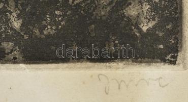 id. Imre István (1918-1983): Balatoni szőlőhegy.. Rézkarc, papír, jelzett, 39x29 cm Ázásnyomokkal