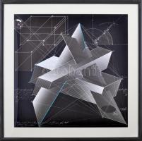 Jelzés nélkül: Geometriai kompozíció I. Ofszet, papír, lapra kasírozva, üvegezett keretben, 40x40 cm