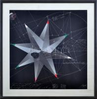 Jelzés nélkül: Geometriai csillagforma. Ofszet, papír, lapra kasírozva, üvegezett keretben, 40x40 cm