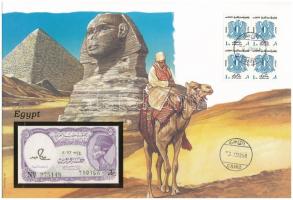 Egyiptom DN (1982-1986) 5P felbélyegzett borítékban, bélyegzéssel T:1  Egypt ND (1982-1986) 5 Piastres in envelope with stamp and cancellation C:UNC