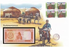 Türkmenisztán 1993. 1M felbélyegzett borítékban, bélyegzéssel T:1  Turkmenistan 1993. 1 Manat in envelope with stamp and cancellation C:UNC