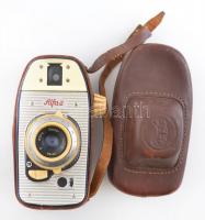 cca 1965 WZFO Alfa-2 fényképezőgép, Emitar 45 mm f/4,5 objektívvel, eredeti, kissé kopott bőr tokjában / Vintage Polish viewfinder camera, in slightly worn original leather case