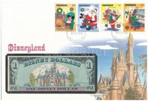 Amerikai Egyesült Államok / Disneyland 1987. 1DD felbélyegzett borítékban, bélyegzéssel T:I,I-  USA / Disneyland 1987. 1 Disney Dollar in envelope with stamp and cancellation C:UNC,AU