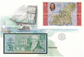 Guernsey 1980-1989. 1P felbélyegzett borítékban, bélyegzéssel T:I  Guernsey 1980-1989. 1 Pound in envelope with stamp and cancellation C:UNC