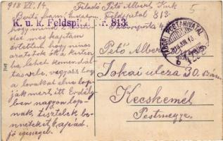 1918 Sósmező, Poiana Sarata; magyar határ / Hungarian border + "K.u.K. Feldspital Nr. 813.&quot...