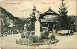 1908 Székelyudvarhely, Odorheiu Secuiesc; Solymossy sósfürdő, jegykiadás. Dragomán kiadása / salt bath, spa, ticket office (EK)