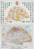 Magyarország a Trianoni Békeszerződés előtt és után 2 db térkép az egyik a vármegyék címereivel. Modern nyomatok. 60x43 cm
