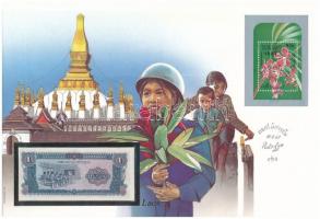 Laosz 1979-1988. 1K felbélyegzett borítékban, bélyegzéssel T:I  Laos 1979-1988. 1 Kip in envelope with stamp and cancellation C:UNC