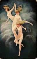 Die drei Grazien / A három grácia. Erotikus meztelen hölgyes művészlap / Erotic nude ladies. Paul Heckscher Imp. 172. s: Albert Penot