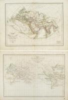 2 db XIX. sz. közepi Föld térkép. Színezett acélmetszet. 48x35 cm