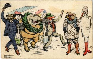 Állati bál karikatúra / Animal Ball caricature. B.K.W.I. 754-3. s: Käthe Olshausen-Schönberger (EK)