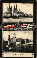 1915 Köln, Cologne (Rhein); Dom, St. Martun und Stapelhaus, Hohenzollernbrücke. Art Nouveau with flags (EK)