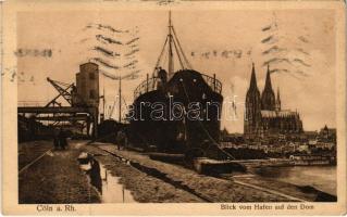 1915 Köln, Cologne; Blick vom Hafen auf den Dom / port, steamship, cathedral (fa)