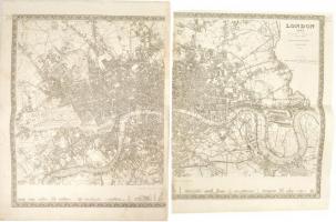 1845 London rézmetszetű térképe két lapon 85x41 cm / Copper plate engraved map of London of two pages