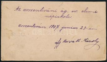 1907 Urszentiván (Úriszentiván / Despotovo, Szerbia), evangélikus elemi népiskola, keményhátú fotó, ...