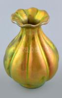 Zsolnay bordás váza, eozin mázas porcelánfajansz, jelzett, 1920 körül, szájperemén apró restaurálással, m: 12 cm