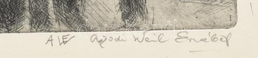 Aszódi Weil Erzsébet (1901-1976): Hegesztők. Rézkarc, papír, jelzett, lap széle kissésérült. 32×45 c...