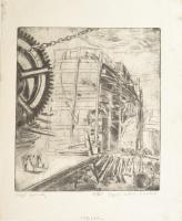 Aszódi Weil Erzsébet (1901-1976): Hajót építenek. Rézkarc, papír, jelzett. 28×24 cm