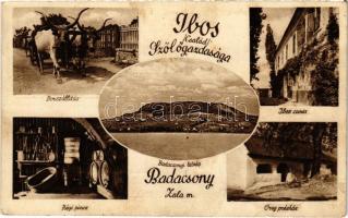 1947 Badacsony, Ibos család szőlőgazdasága, borszállítás ökrös szekéren, Ibos kúria, régi pince, öreg présház, látkép. reklám (Rb)