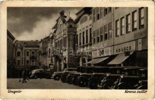 Ungvár, Uzshorod, Uzhhorod, Uzhorod; Korona szálló, autók, Kovács és Cikta üzlet / hotel, automobiles, shops (EK)