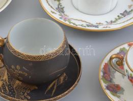 6 db vegyes csésze, matricás porcelán, nagyrészt jelzettek, minimális kopással