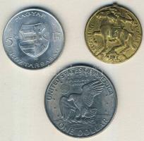 1947. 5Ft Ag "Kossuth" T:2/3+ + DN "Becsülettel a hazáért" aranyozott emlékérem T:3 fny. + USA 1971. 1$ "Roosevelt" T:2/3