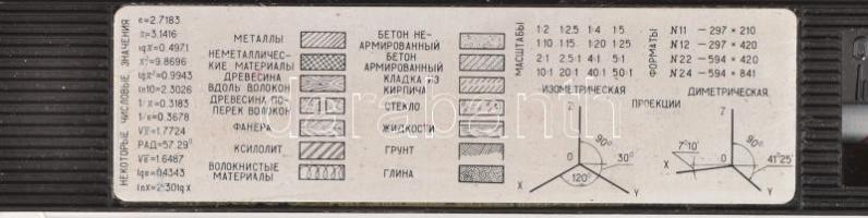 Szovjet műszaki rajz vonalzó, tokban, h: 32 cm