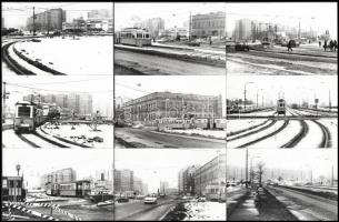 1981. január, Budapest, a Flórián tér és az Árpád híd az átépítés előtt, 13 db datált, vintage fotó, ezüst zselatinos fotópapíron, 9x14 cm
