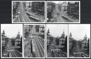 cca 1973 Budapest, Ferenciek tere, Felszabadulás tér a metró építkezés előtt, rálátásból, 5 db jelzés nélküli vintage fotó, ezüst zselatinos fotópapíron, 9x14 cm