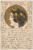 1901 Art Nouveau portrait. Philipp & Kramer Wiener Künstler-Postkarte Serie II/6. s: Koloman Moser (EK)