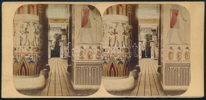 cca 1880 Egyiptomi műemlékek, szépen színezett, sztereó fénykép, hátoldalon feliratozva, 9x18 cm