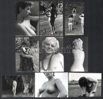 cca 1978 előtti, szolidan erotikus felvételek, Marinkay István veszprémi fotóművész hagyatékából 9 db vintage fotó (aktok), jelzés nélkül, ezüst zselatinos fotópapíron, 9x6 cm és 9x5,1 cm között