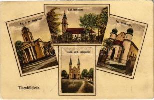 1928 Tiszaföldvár, Ágostai hitvallású evangélikus, református, római katolikus és izraelita templom, zsinagóga. Király Lajos fényképész felvétele (EB)