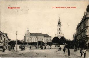 1911 Nagykanizsa, Osztrák-magyar bank palotája, piaci árusok. Mair József kiadása