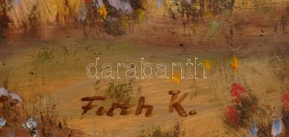 Feith Károly (1930-2017): Tanya. Olaj, farost, jelzett. Dekoratív, kissé sérült fakeretben, 50×70 cm